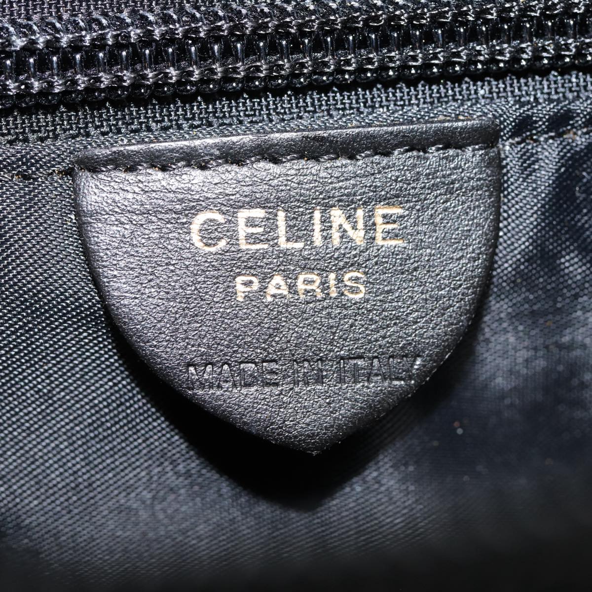 CELINE Hand Bag Nylon Black Gold Auth 86721