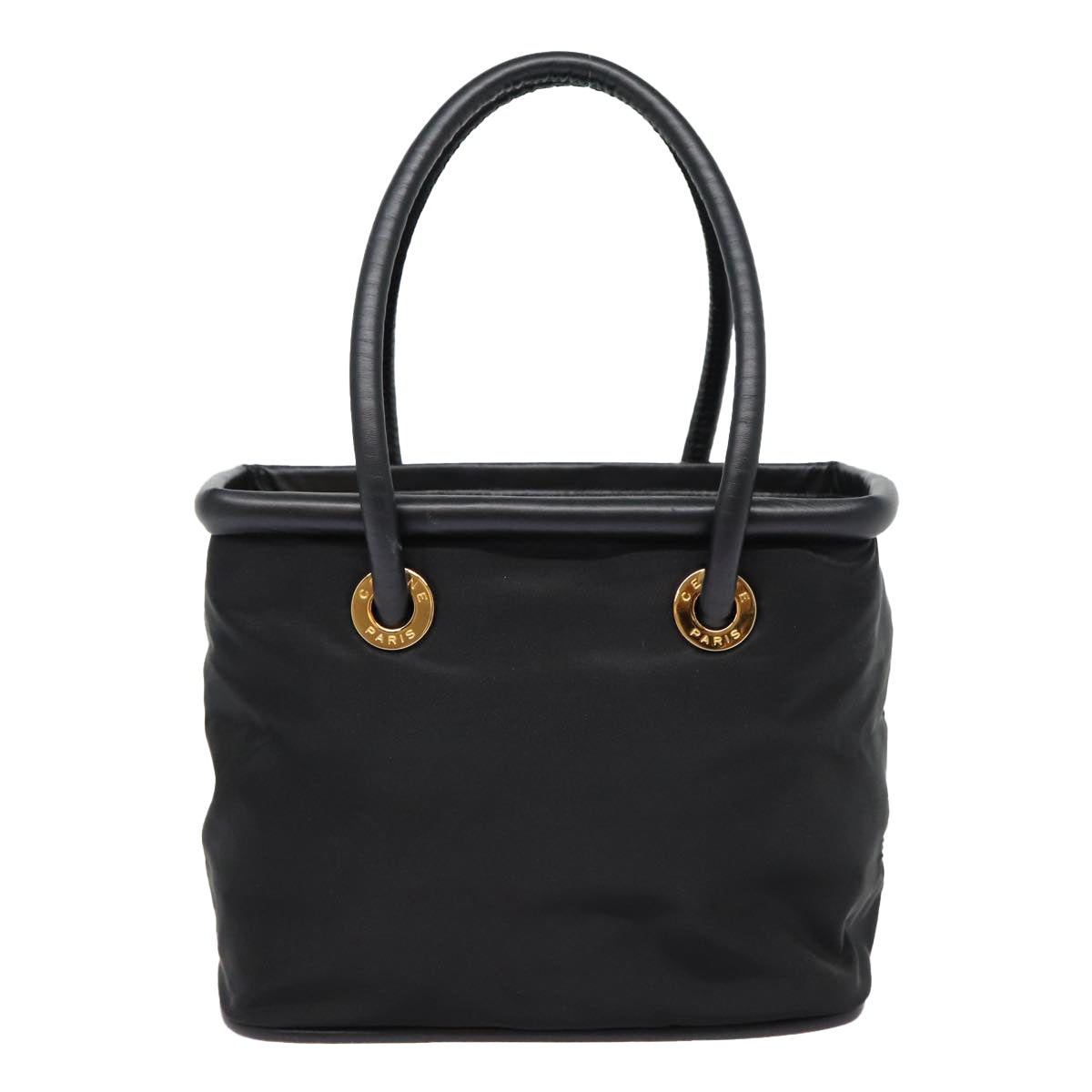 CELINE Hand Bag Nylon Black Gold Auth 86721