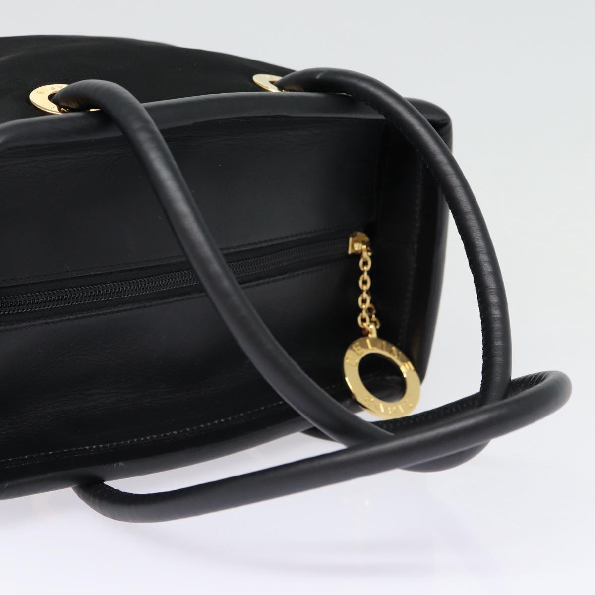 CELINE Hand Bag Nylon Black Gold Auth 86721