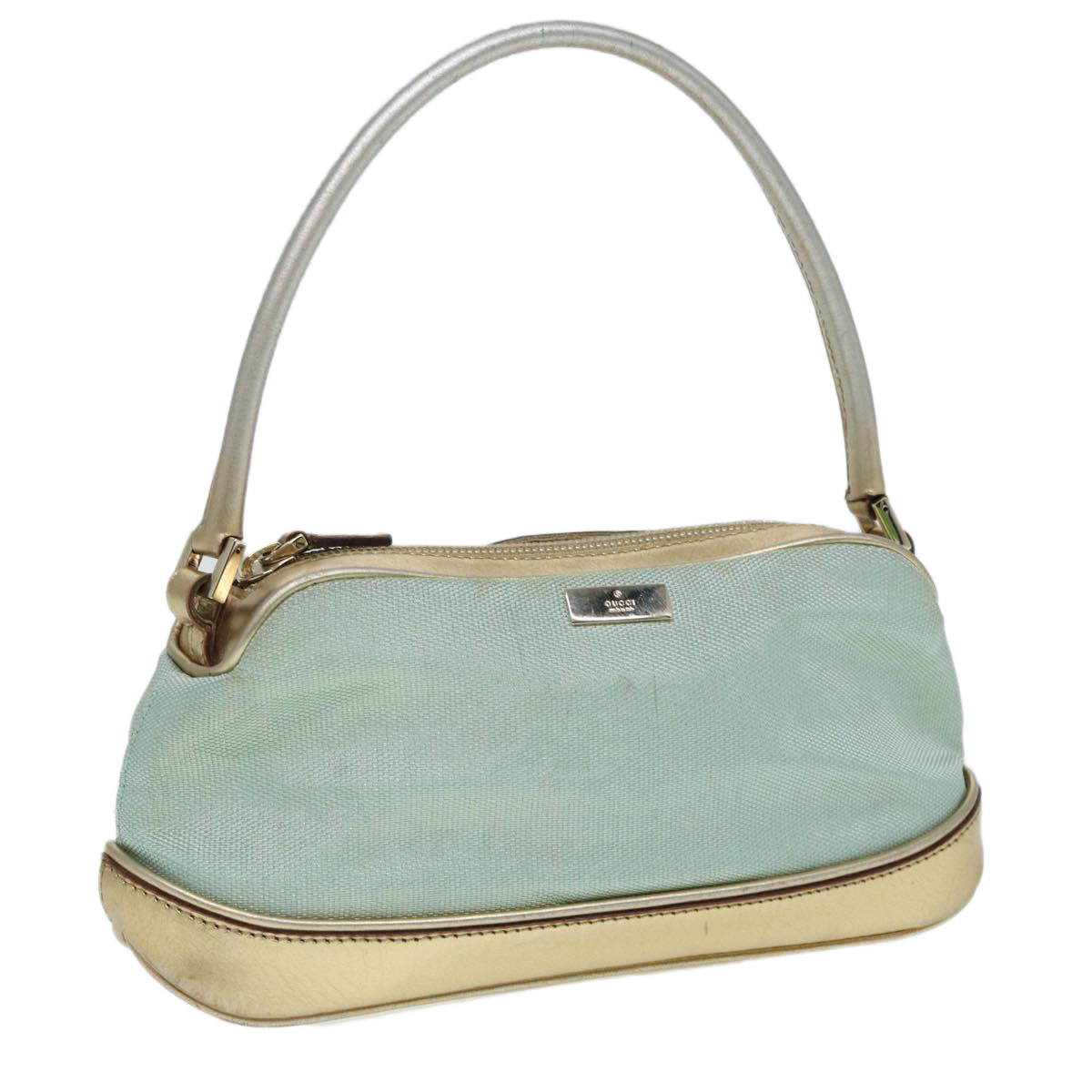 GUCCI Hand Bag Canvas Gold Light Blue Auth 86832