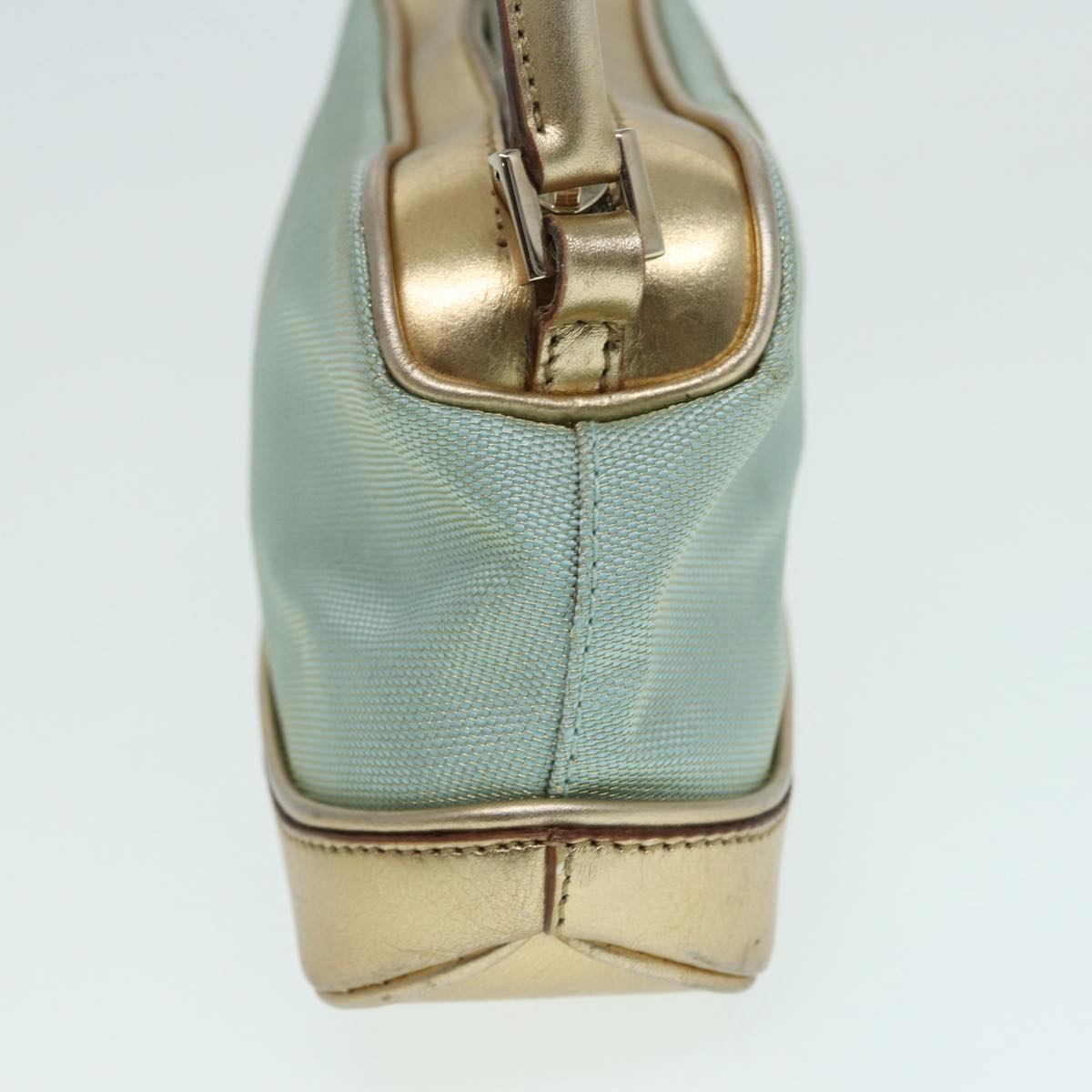 GUCCI Hand Bag Canvas Gold Light Blue Auth 86832