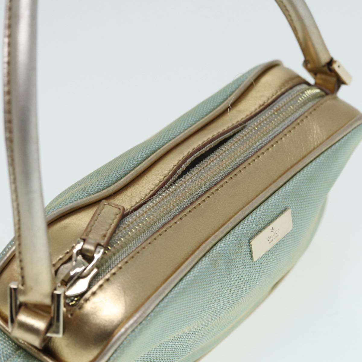 GUCCI Hand Bag Canvas Gold Light Blue Auth 86832