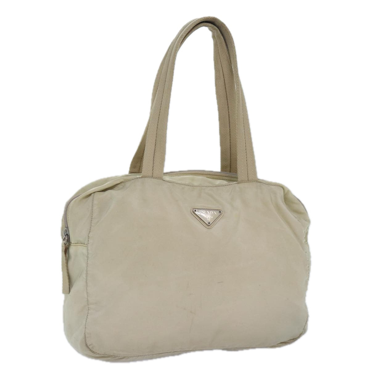 PRADA Hand Bag Nylon Cream Silver Auth 86873