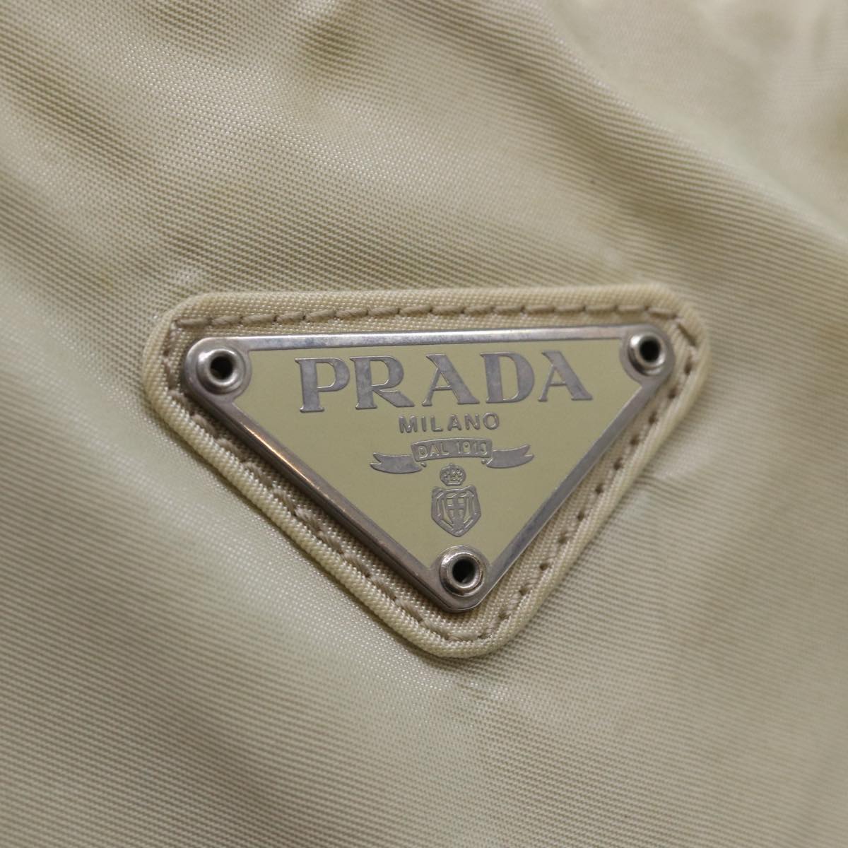 PRADA Hand Bag Nylon Cream Silver Auth 86873