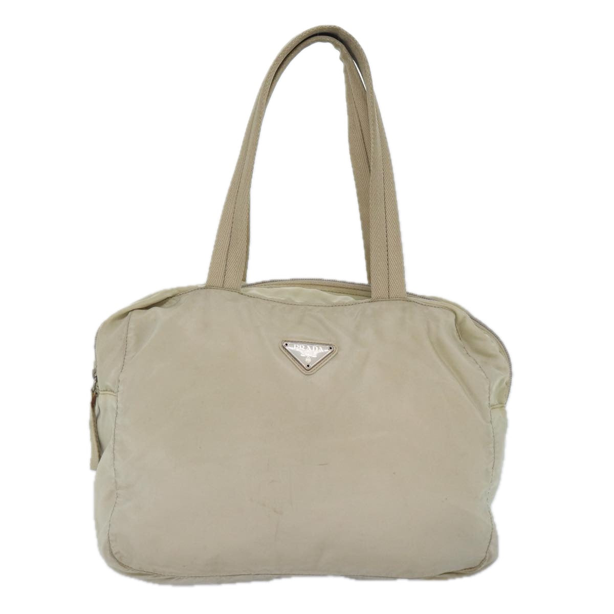 PRADA Hand Bag Nylon Cream Silver Auth 86873