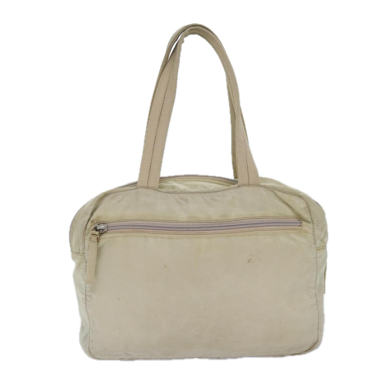 PRADA Hand Bag Nylon Cream Silver Auth 86873