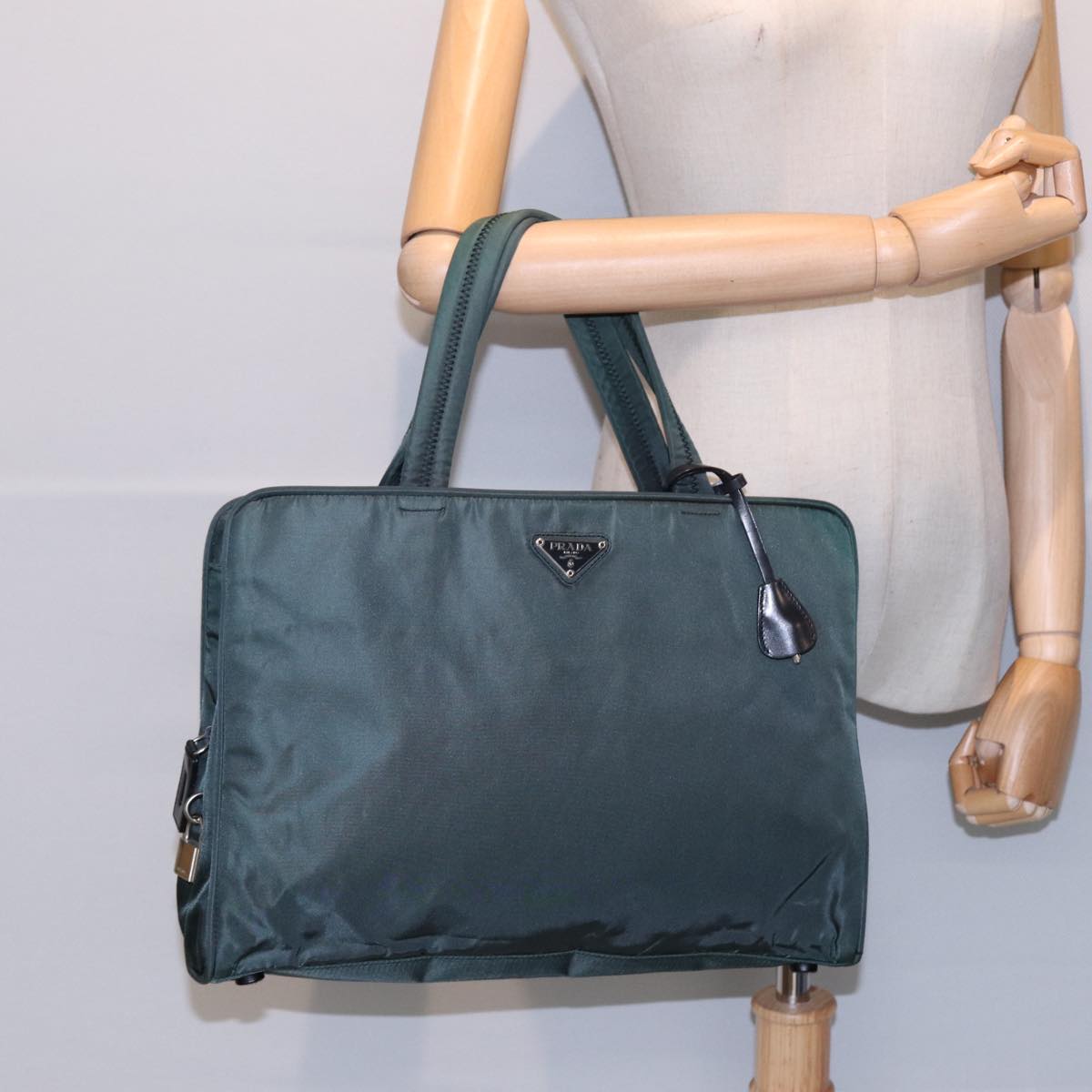 PRADA Hand Bag Nylon Green Silver Auth 86882