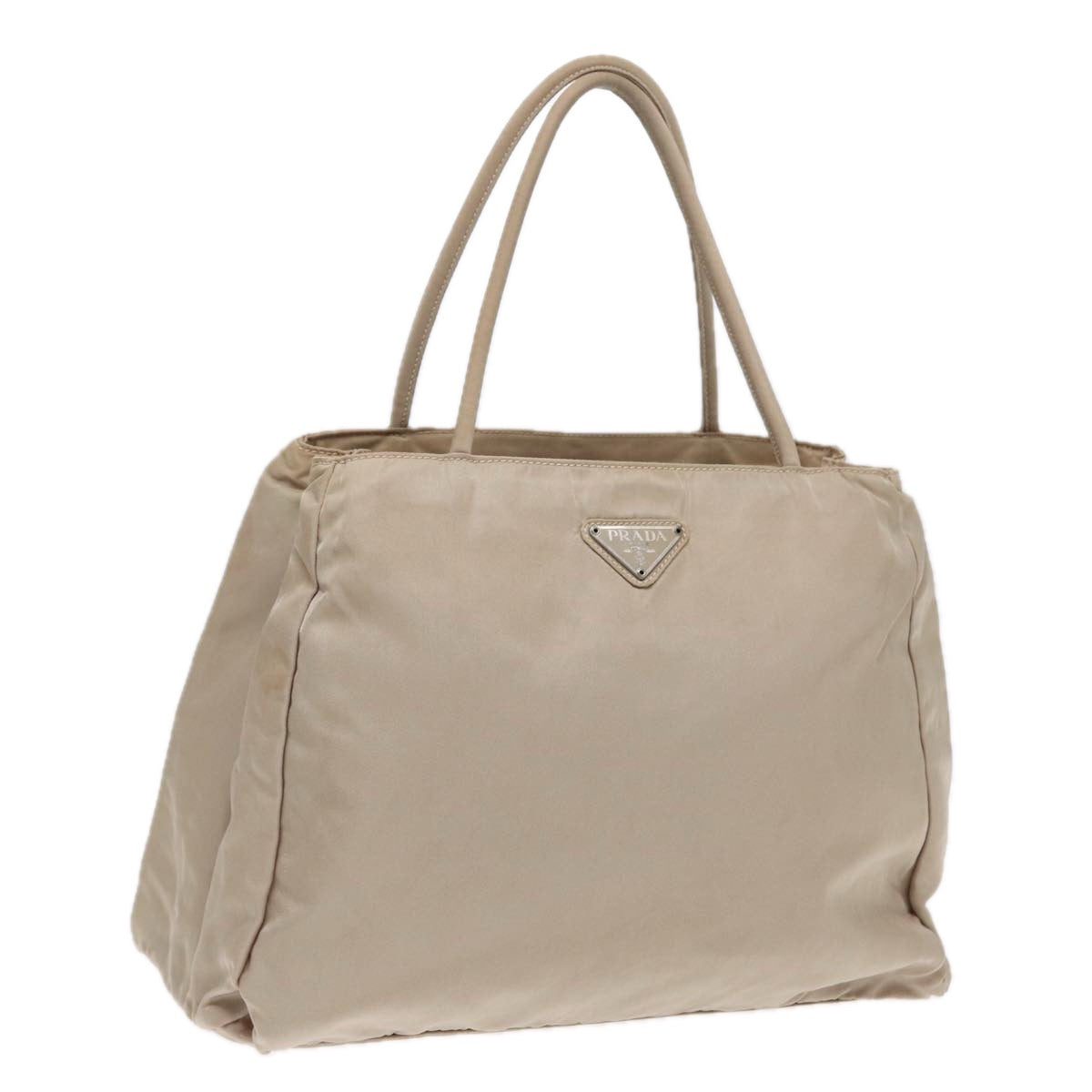 PRADA Hand Bag Nylon Beige Silver Auth 86884