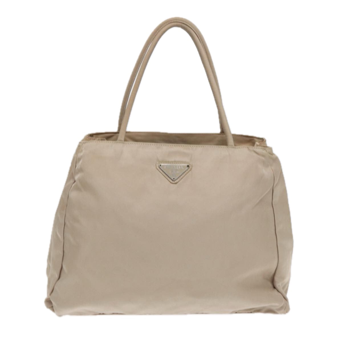 PRADA Hand Bag Nylon Beige Silver Auth 86884