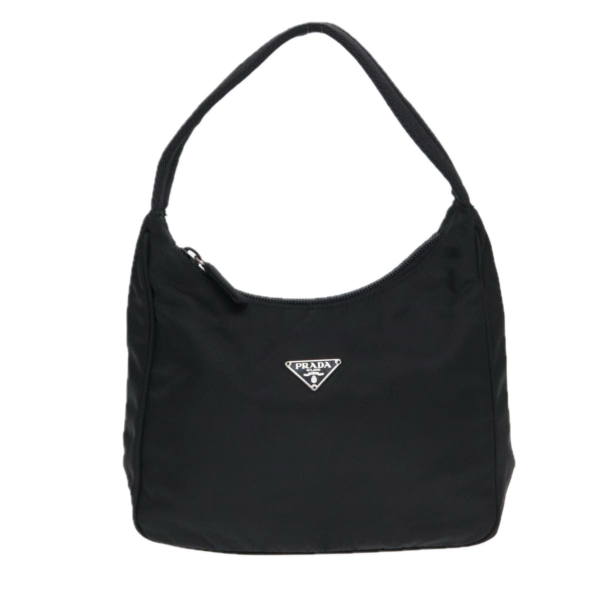 PRADA Hand Bag Nylon Black Silver Auth 86891