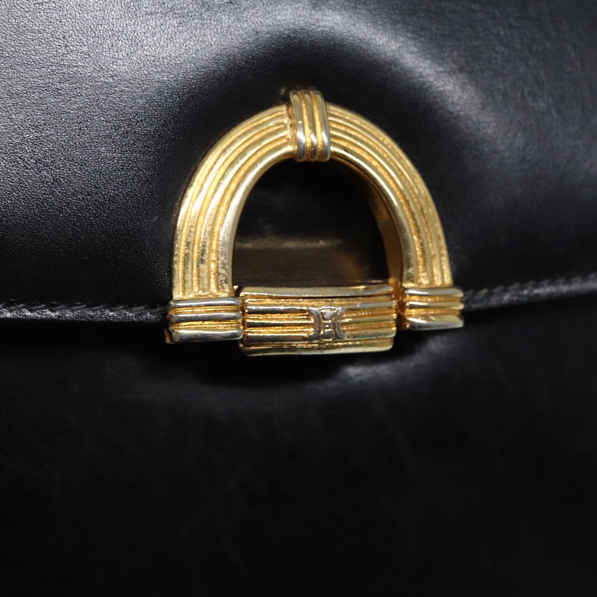 CELINE Hand Bag Leather Black Gold Auth 86893