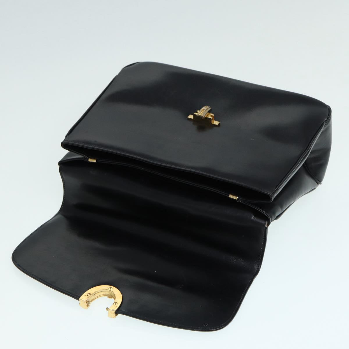 CELINE Hand Bag Leather Black Gold Auth 86893