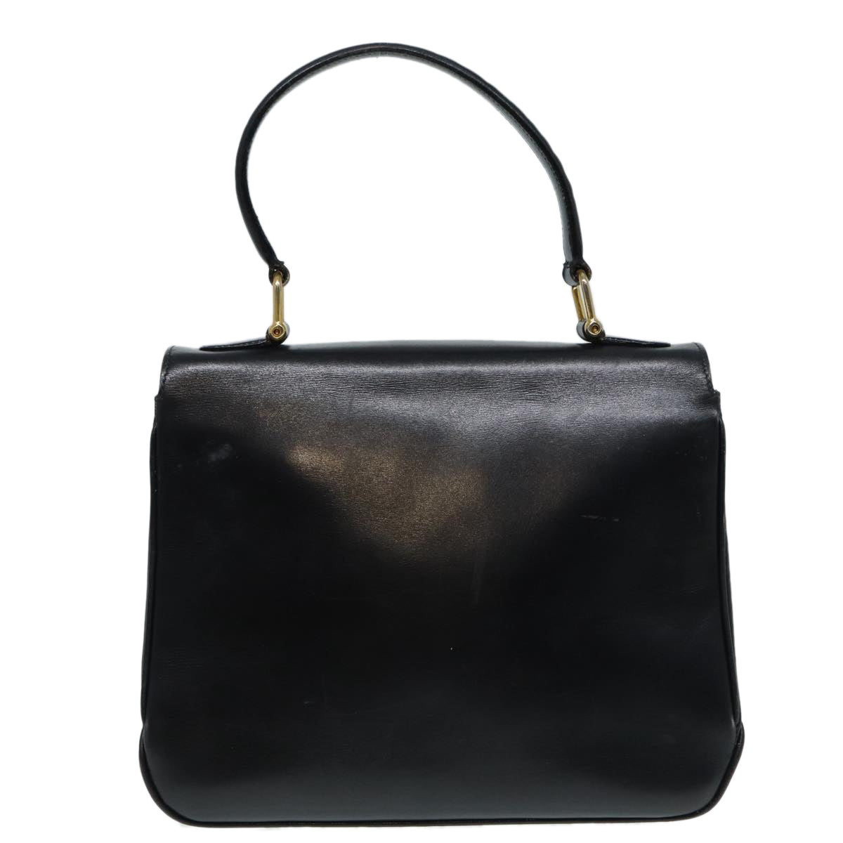 CELINE Hand Bag Leather Black Gold Auth 86893