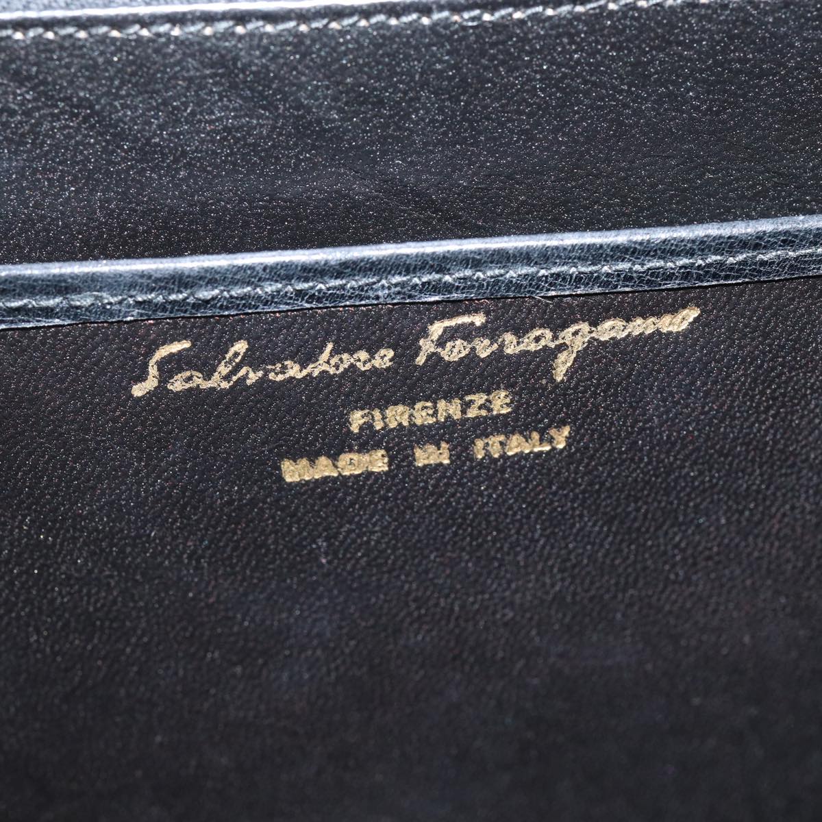 Salvatore Ferragamo Gancini Hand Bag Leather Black Gold Auth 86894