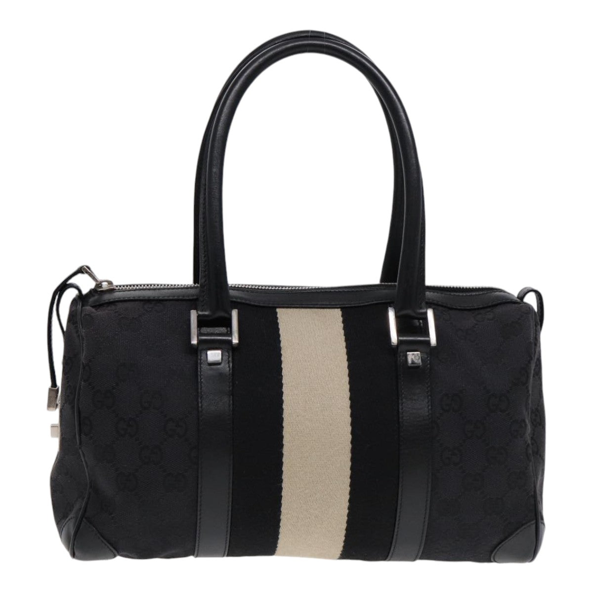 GUCCI GG Canvas Hand Bag Black Silver 000 0851 Auth 86898