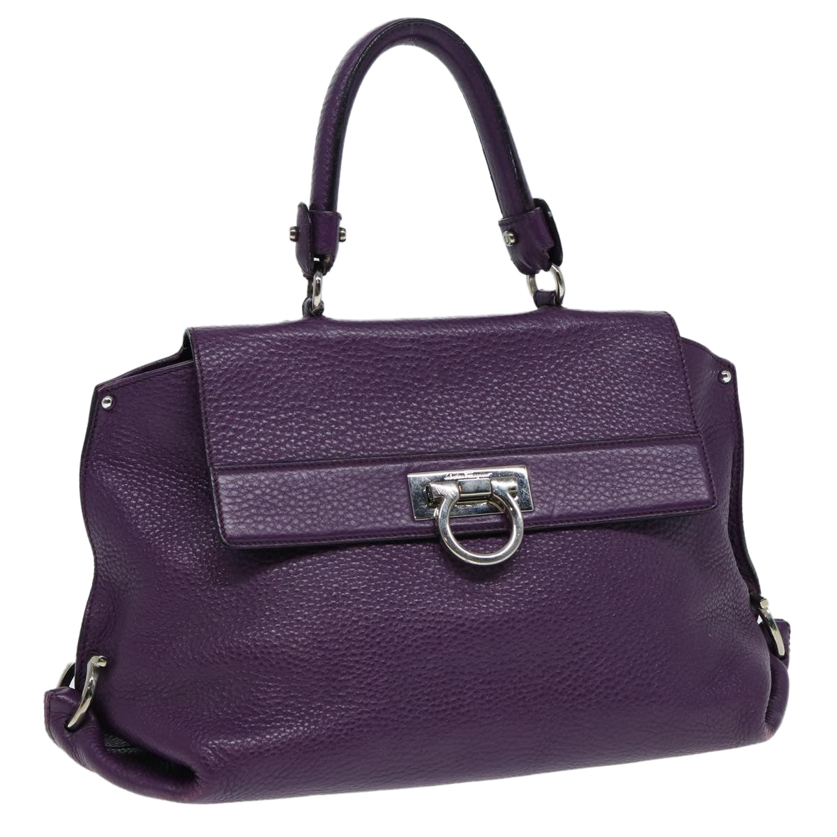 Salvatore Ferragamo Gancini Sofia Hand Bag Leather Purple Silver Auth 86915