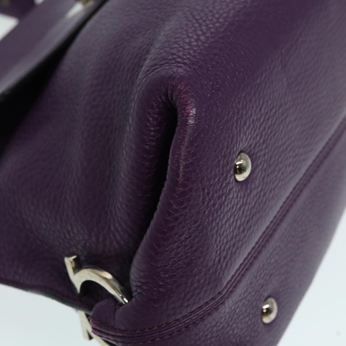 Salvatore Ferragamo Gancini Sofia Hand Bag Leather Purple Silver Auth 86915