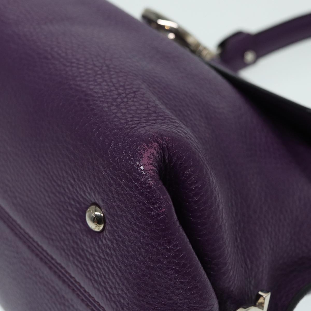 Salvatore Ferragamo Gancini Sofia Hand Bag Leather Purple Silver Auth 86915