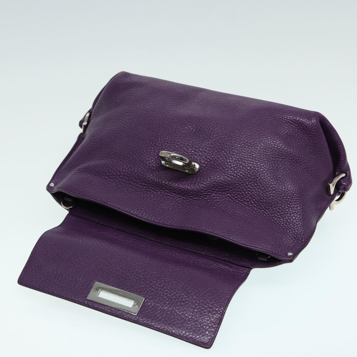 Salvatore Ferragamo Gancini Sofia Hand Bag Leather Purple Silver Auth 86915