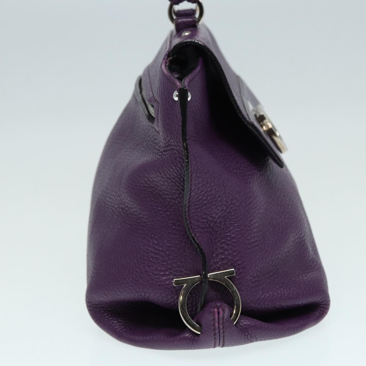 Salvatore Ferragamo Gancini Sofia Hand Bag Leather Purple Silver Auth 86915