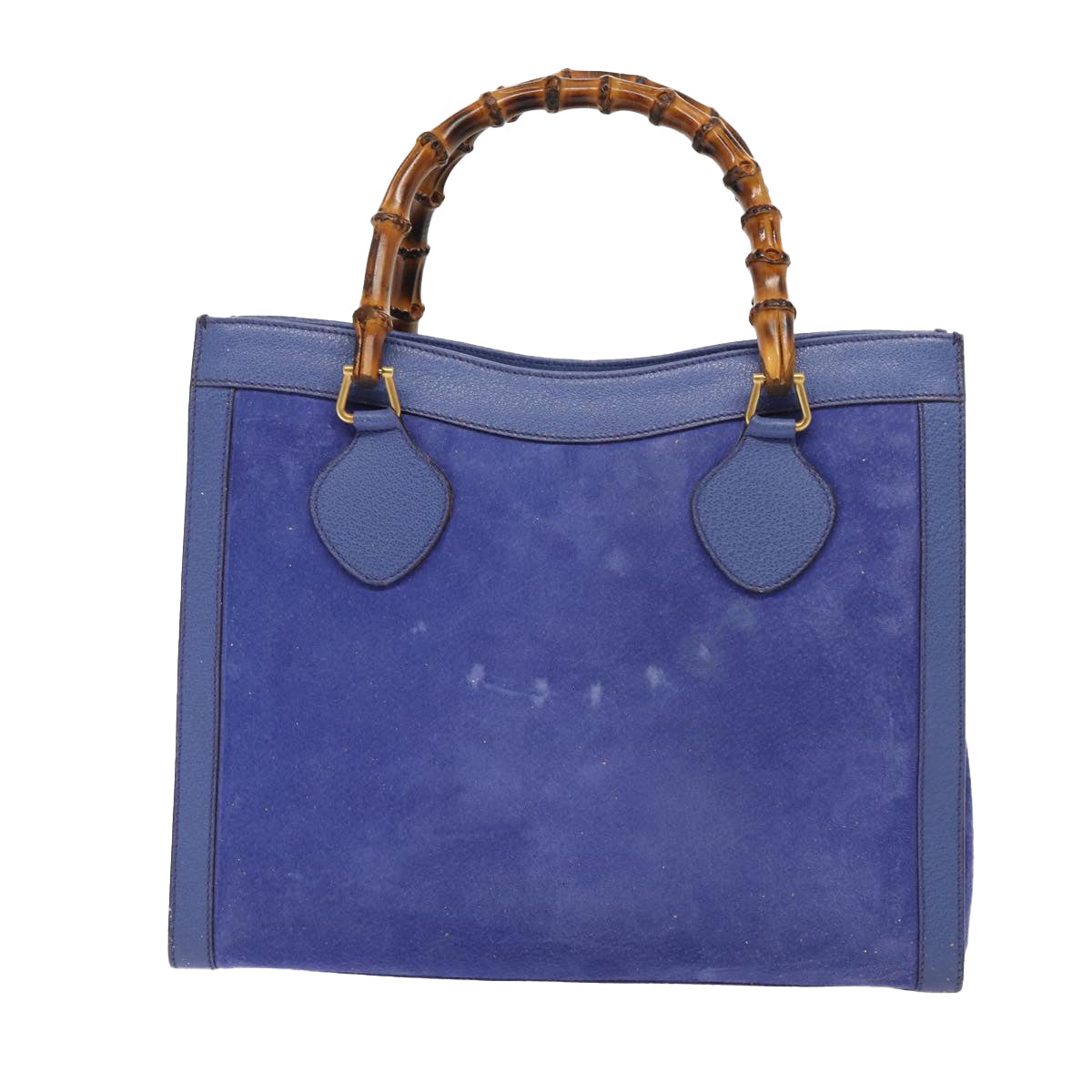 GUCCI Bamboo Hand Bag Suede Leather Blue Gold 002 1186 0260 Auth 86922