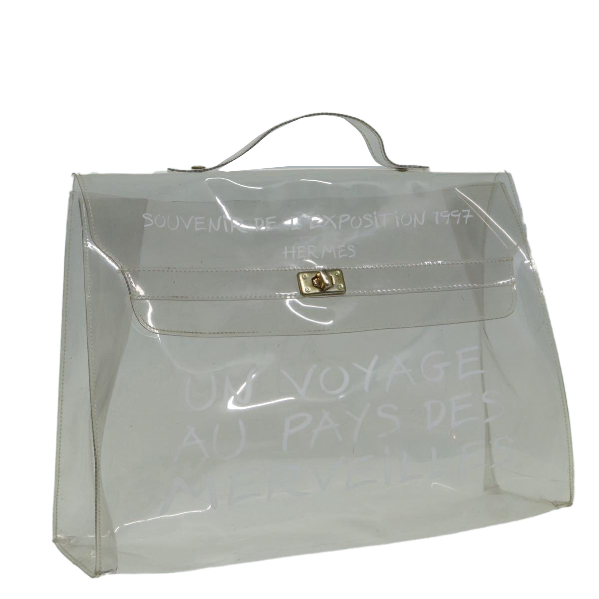 HERMES Vinyl Kelly Hand Bag Vinyl Clear Auth 86925