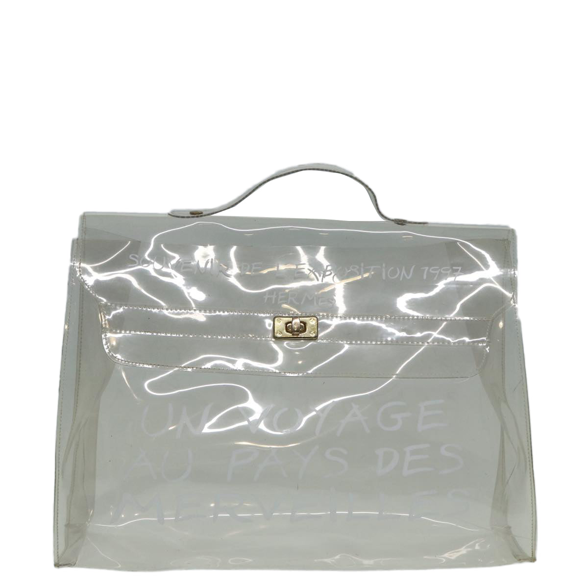 HERMES Vinyl Kelly Hand Bag Vinyl Clear Auth 86925