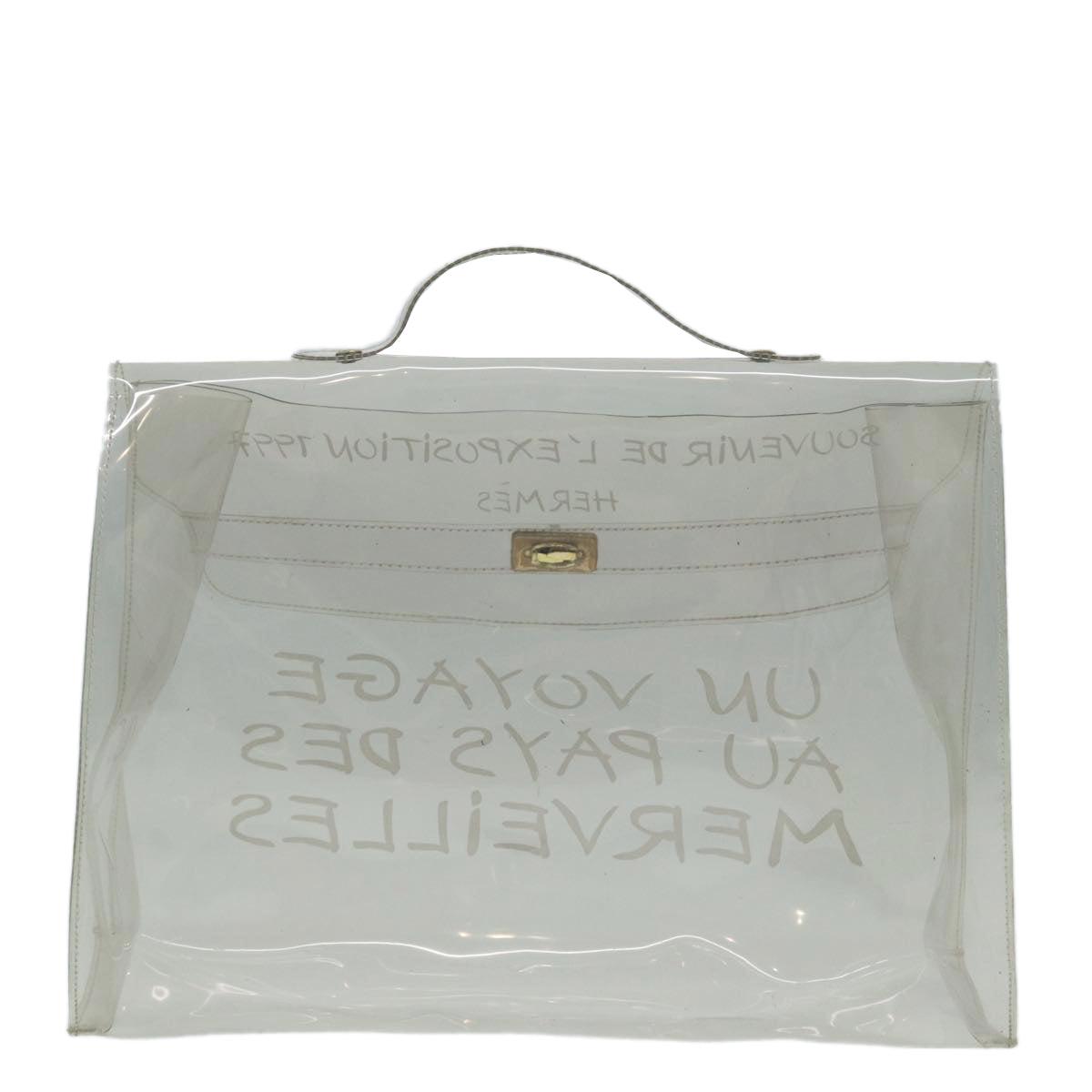 HERMES Vinyl Kelly Hand Bag Vinyl Clear Auth 86925