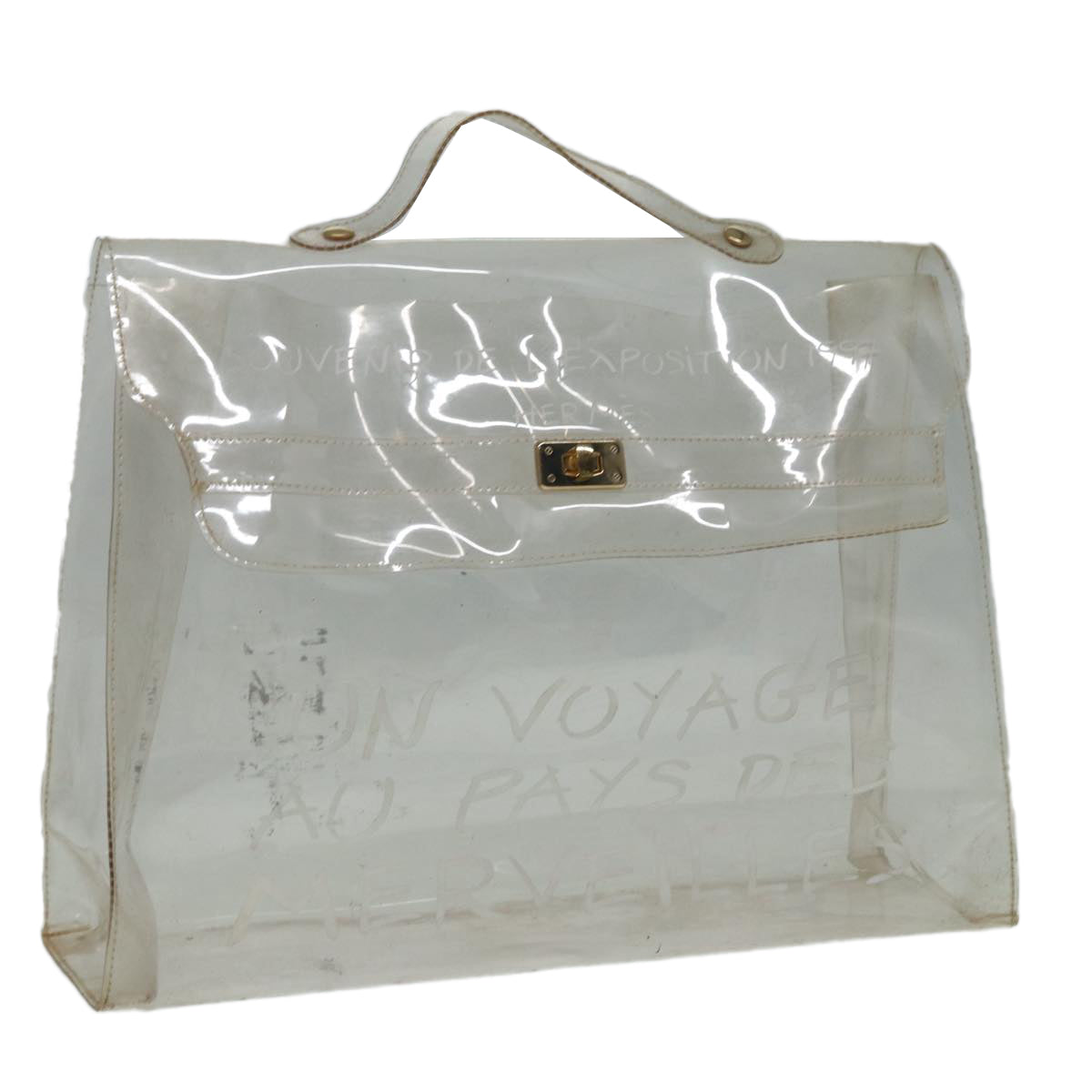 HERMES Vinyl Kelly Hand Bag Vinyl Clear Auth 86926