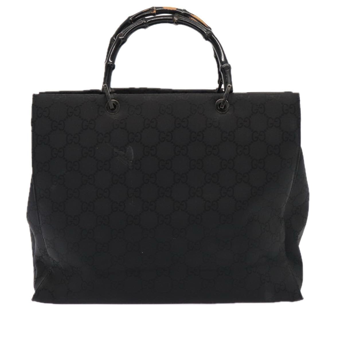 GUCCI GG Canvas Bamboo Hand Bag Black Silver 002 1015 Auth 86927