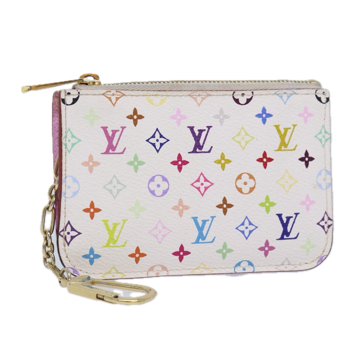 LOUIS VUITTON Multicolor Pochette Cles NM Coin Purse White M93734 LV Auth 86946