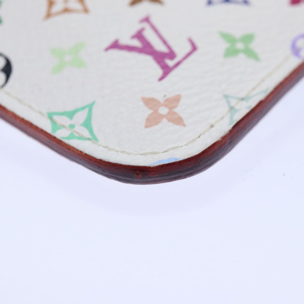 LOUIS VUITTON Multicolor Pochette Cles NM Coin Purse White M93734 LV Auth 86946