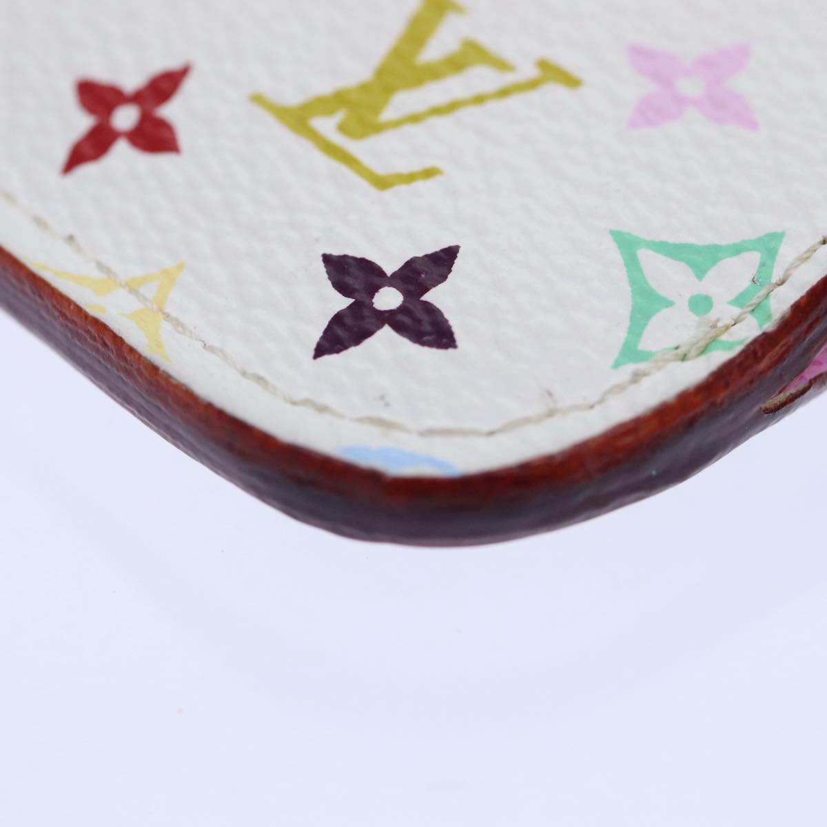 LOUIS VUITTON Multicolor Pochette Cles NM Coin Purse White M93734 LV Auth 86946