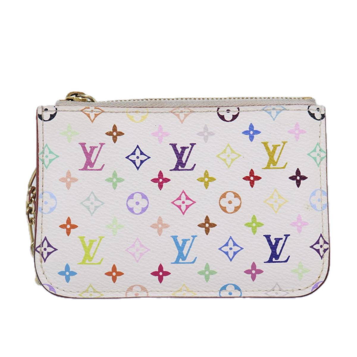 LOUIS VUITTON Multicolor Pochette Cles NM Coin Purse White M93734 LV Auth 86946