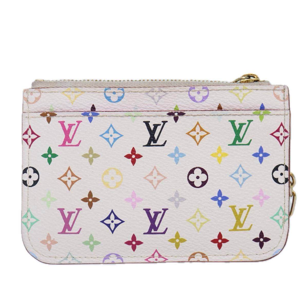 LOUIS VUITTON Multicolor Pochette Cles NM Coin Purse White M93734 LV Auth 86946