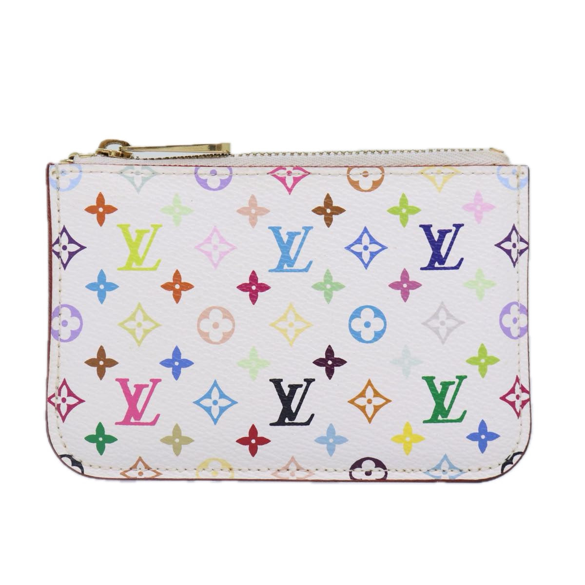 LOUIS VUITTON Multicolor Pochette Cles NM Coin Purse White M93734 LV Auth 86947