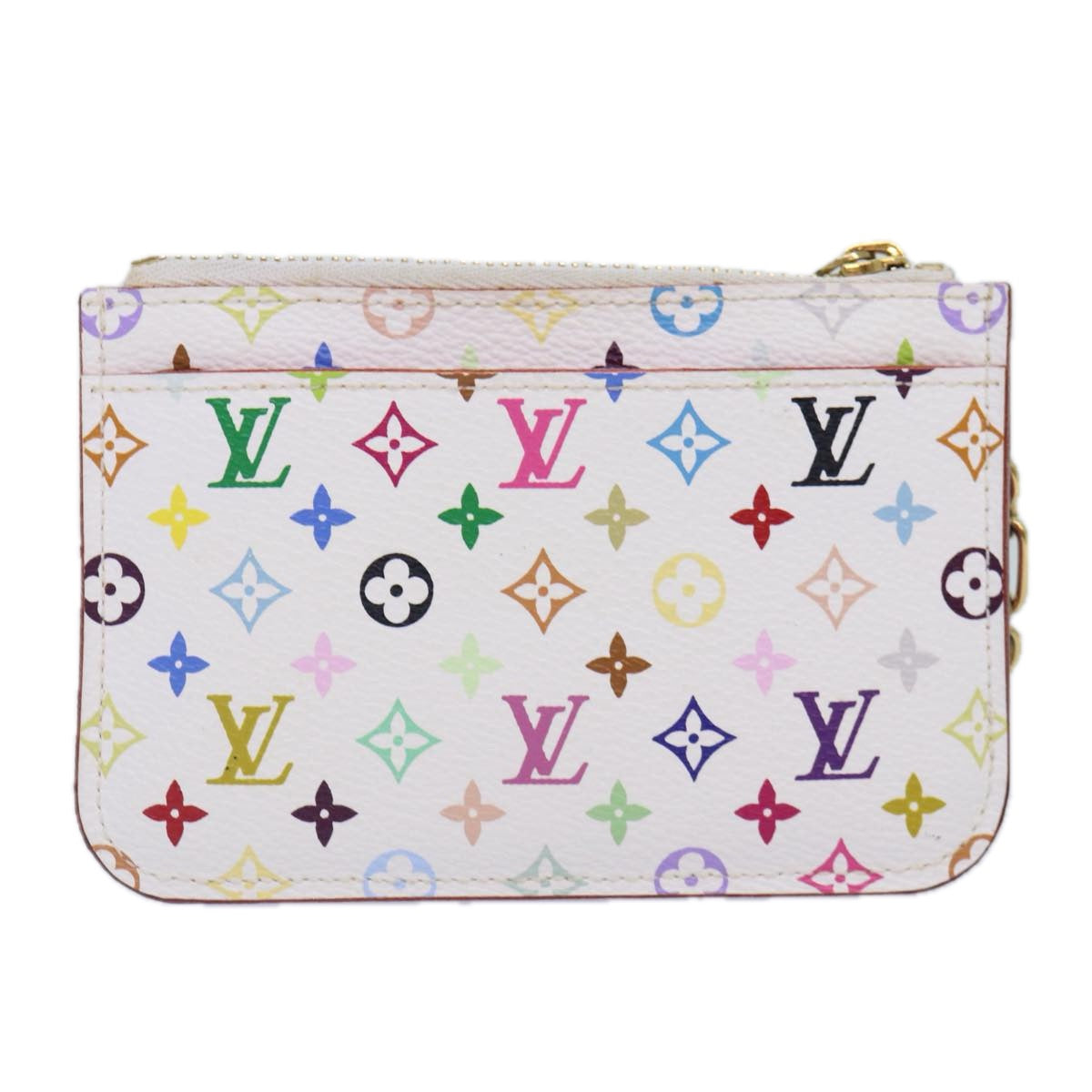 LOUIS VUITTON Multicolor Pochette Cles NM Coin Purse White M93734 LV Auth 86947