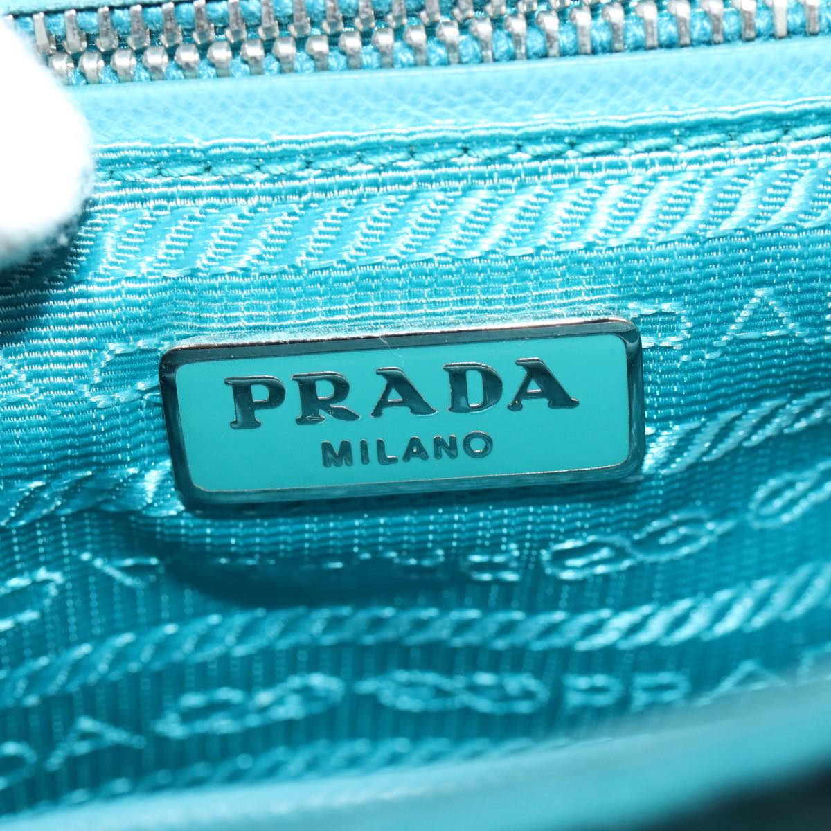 PRADA Chain Shoulder Bag Nylon Turquoise Blue Silver Auth 86958V