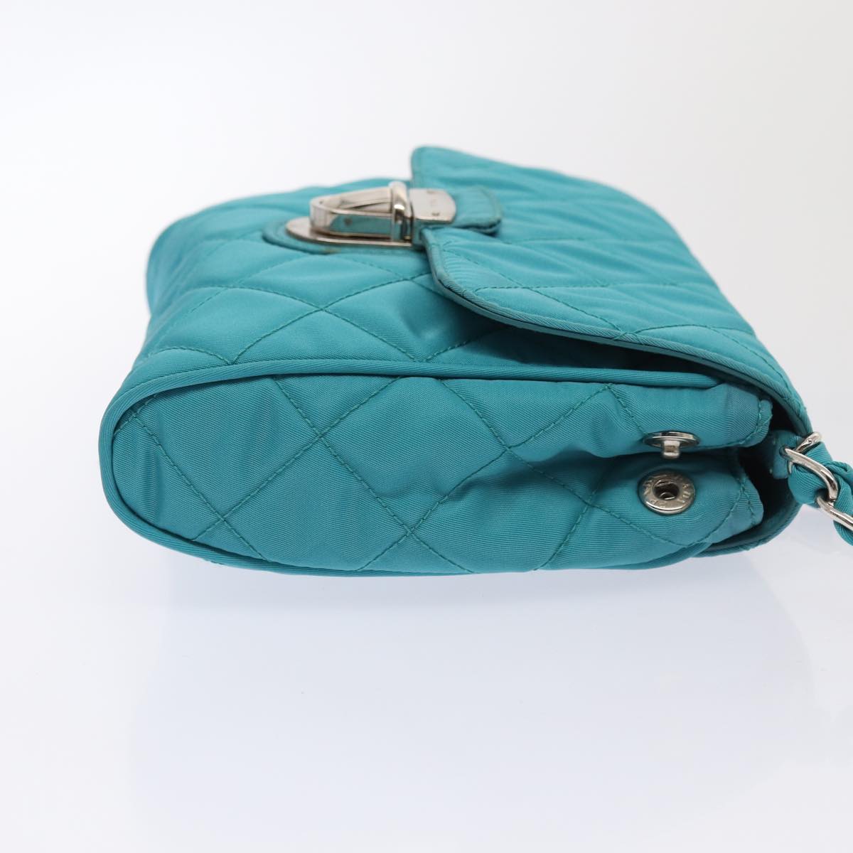 PRADA Chain Shoulder Bag Nylon Turquoise Blue Silver Auth 86958V
