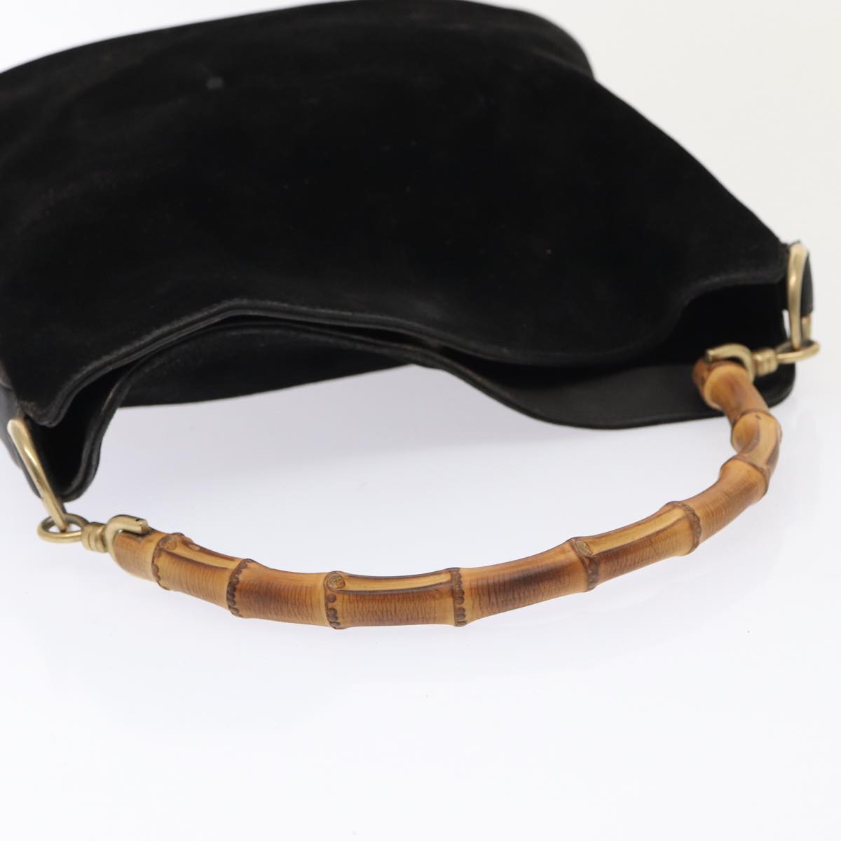 GUCCI Bamboo Hand Bag Suede 2way Black Gold 001 2058 1638 0 Auth 86967