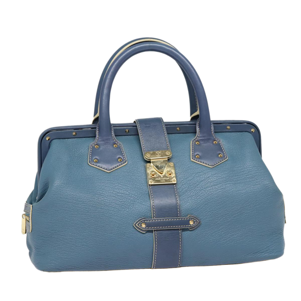 LOUIS VUITTON Suhari Angenu PM Hand Bag Leather Blue M91807 LV Auth 86980