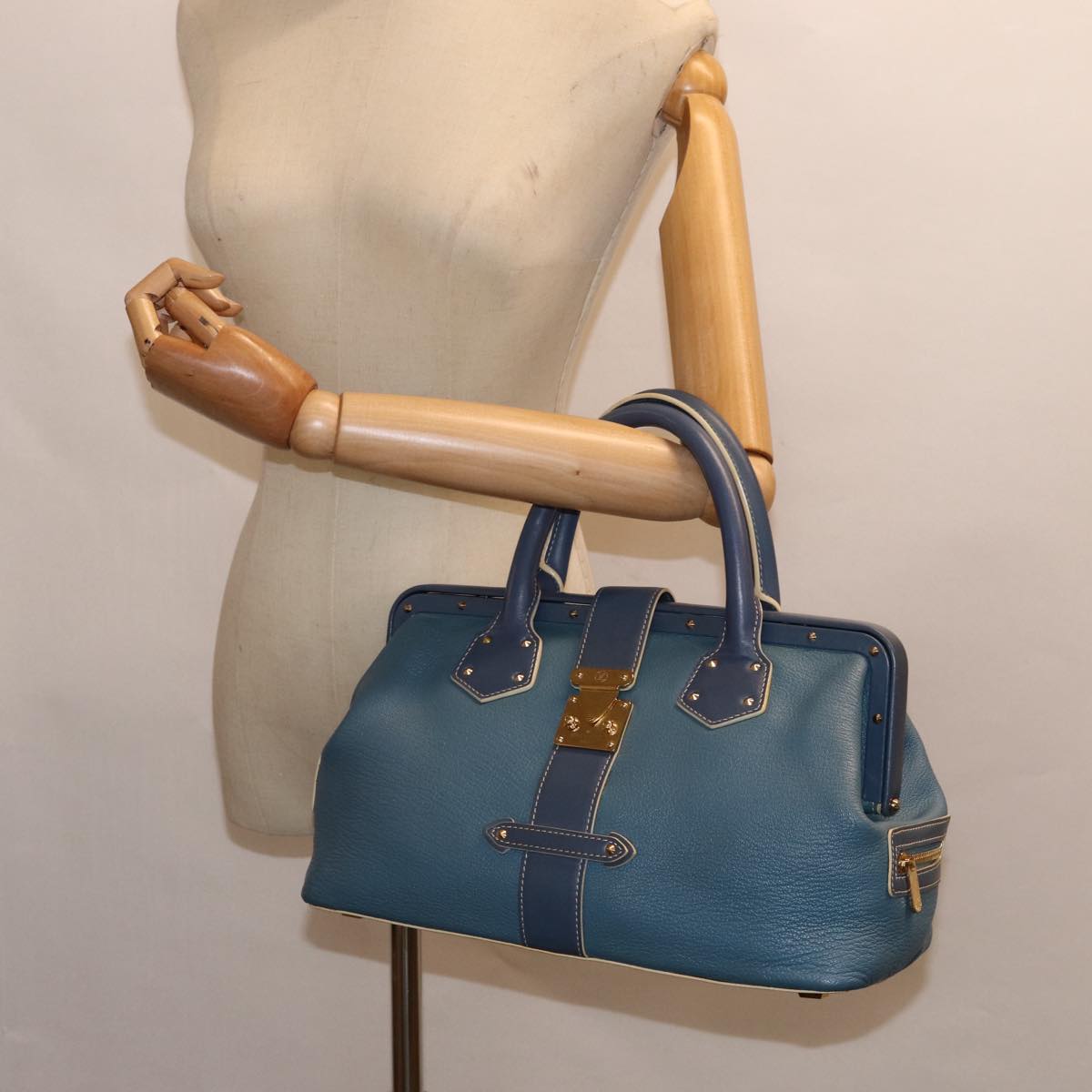 LOUIS VUITTON Suhari Angenu PM Hand Bag Leather Blue M91807 LV Auth 86980