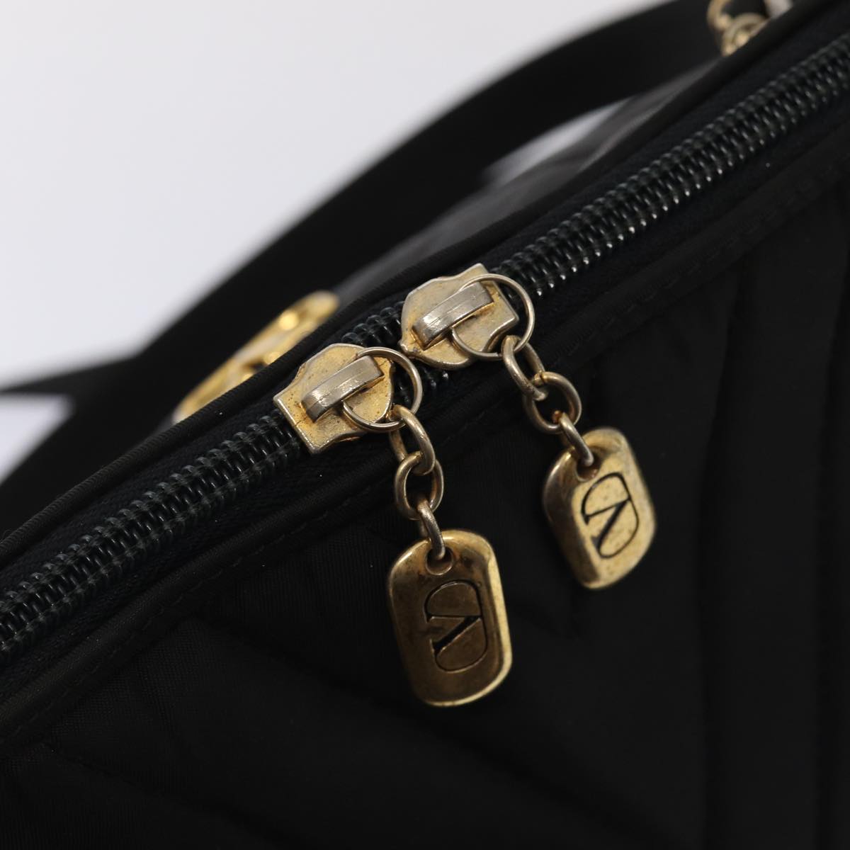 VALENTINO Chain Shoulder Bag Nylon Black Gold Auth 87024