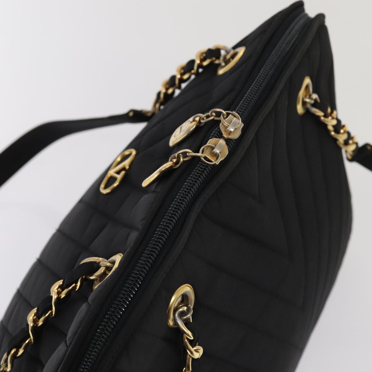 VALENTINO Chain Shoulder Bag Nylon Black Gold Auth 87024