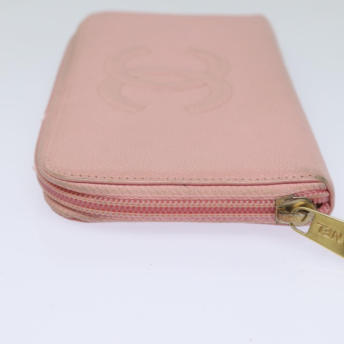 CHANEL COCO Mark Long Wallet Caviar Skin Pink Gold CC Auth 87035