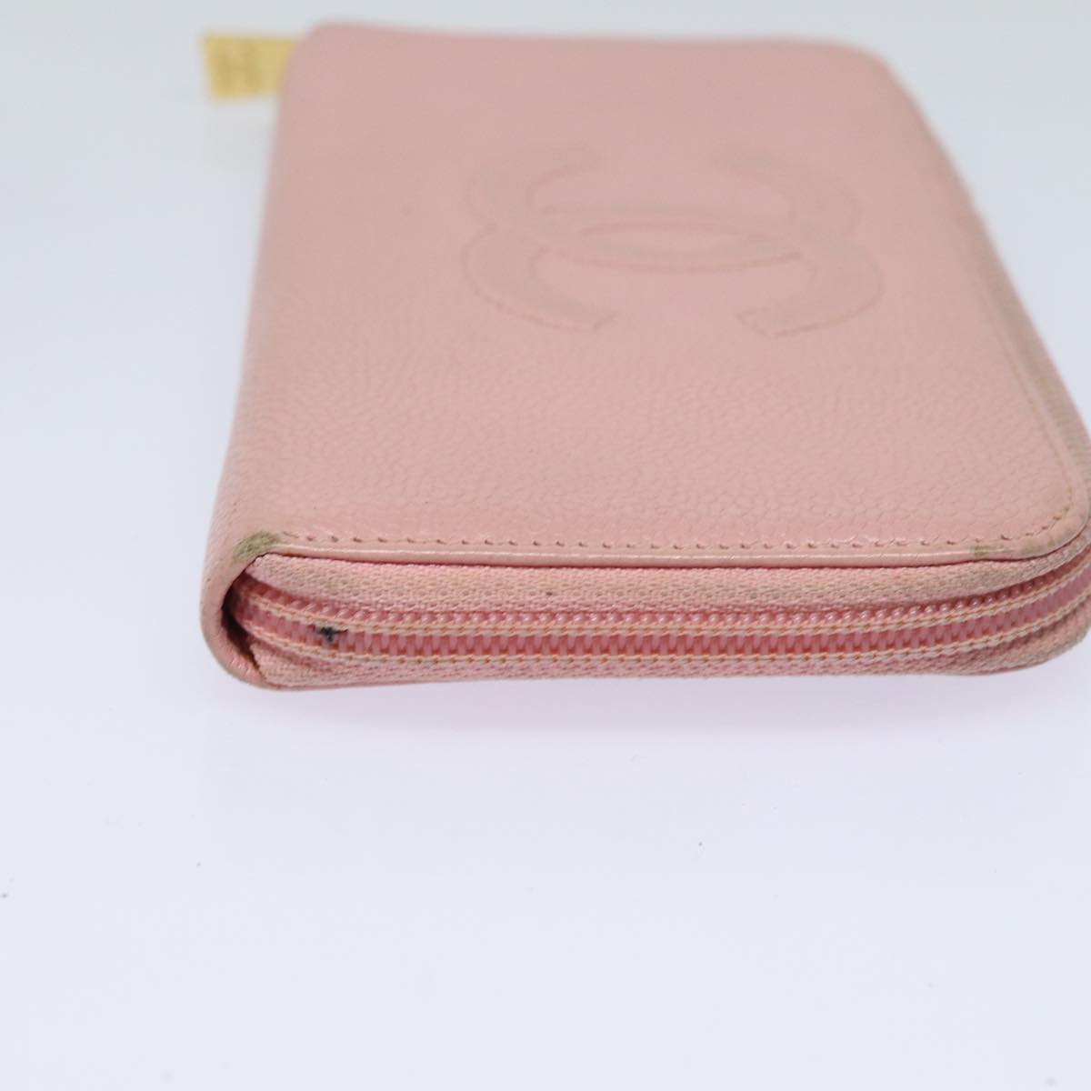 CHANEL COCO Mark Long Wallet Caviar Skin Pink Gold CC Auth 87035