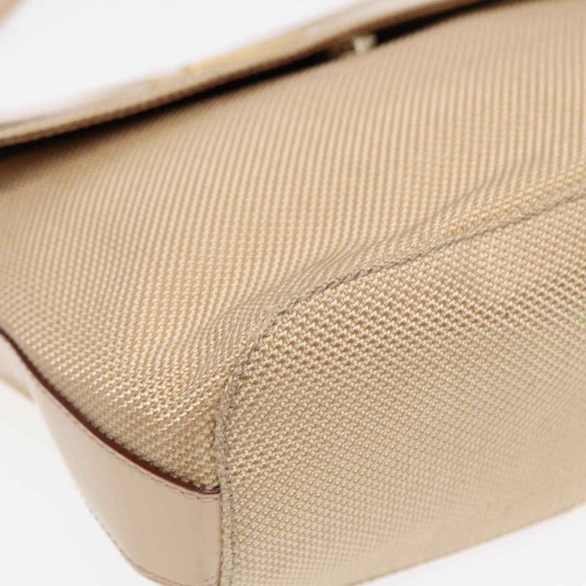 CELINE Shoulder Bag Nylon Beige Gold Auth 87076