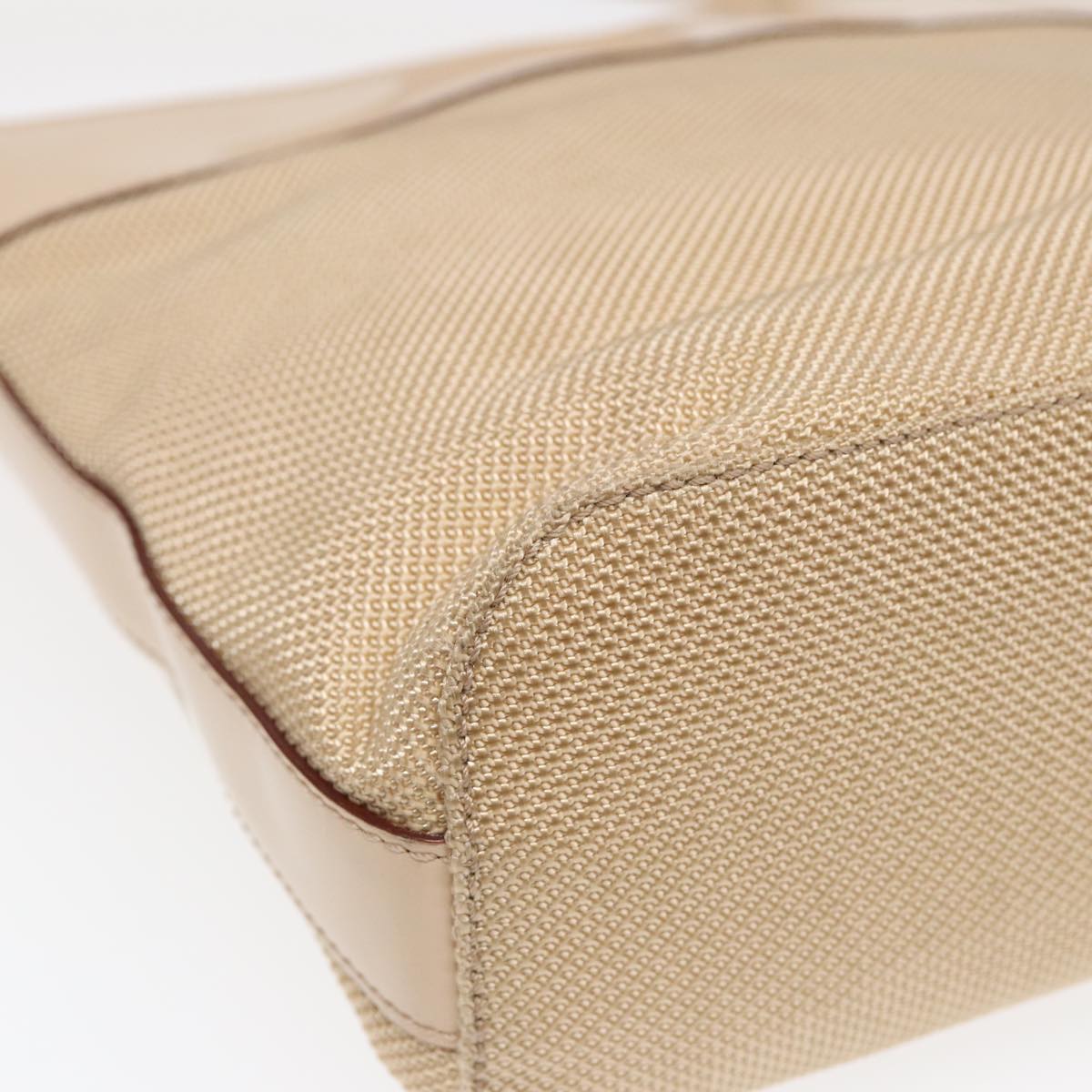 CELINE Shoulder Bag Nylon Beige Gold Auth 87076