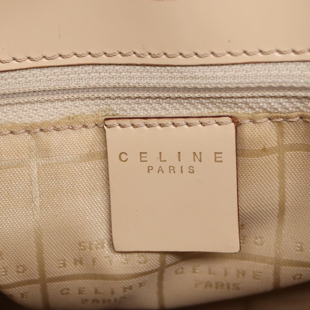 CELINE Shoulder Bag Nylon Beige Gold Auth 87076