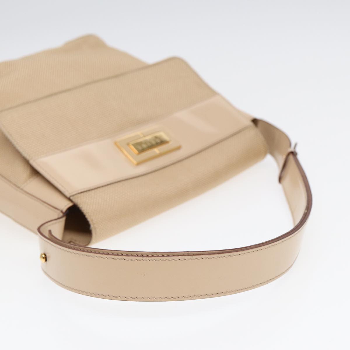 CELINE Shoulder Bag Nylon Beige Gold Auth 87076